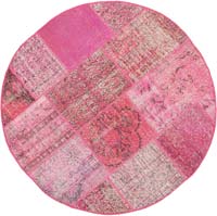 Pembe Yuvarlak Boyalı Patchwork Halı - 156 cm x 156 cm