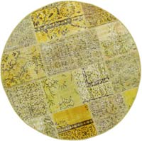 Round Patchwork Hand-Knotted Turkish Rug - 4' 11" x 4' 11" (59" x 59")