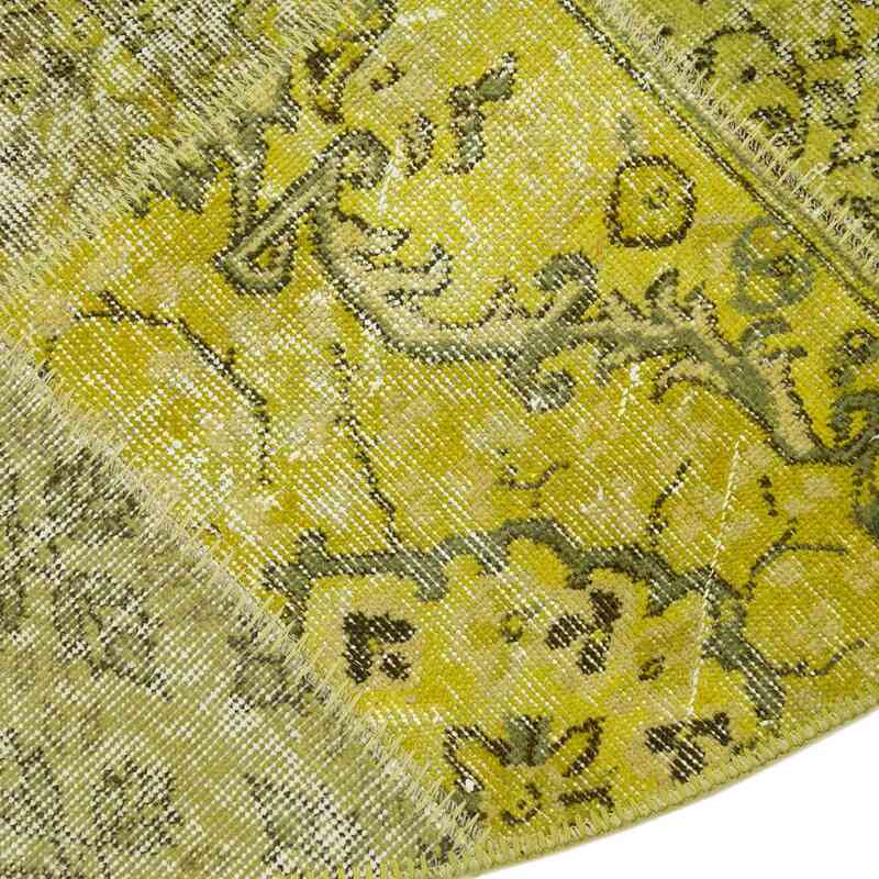 Sarı Yuvarlak Boyalı Patchwork Halı - 151 cm x 151 cm - K0039428