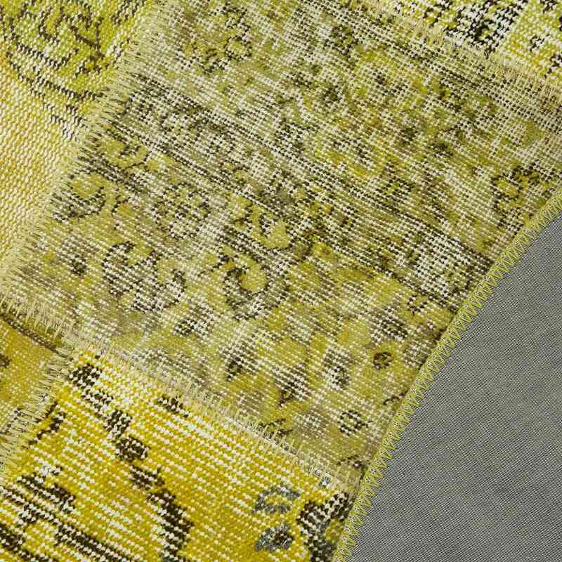 Sarı Yuvarlak Boyalı Patchwork Halı - 151 cm x 151 cm - K0039428