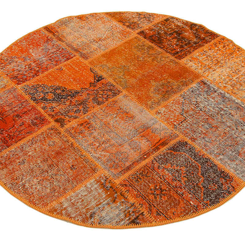 Turuncu Yuvarlak Boyalı Patchwork Halı - 150 cm x 150 cm - K0039429