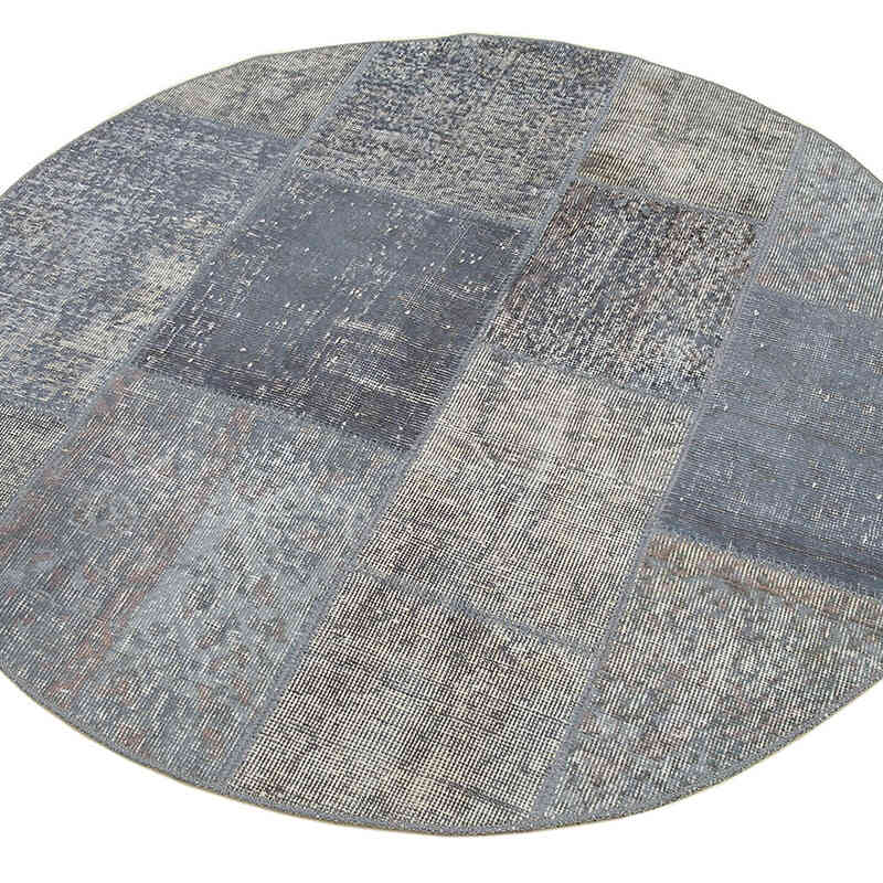 Round Patchwork Hand-Knotted Turkish Rug - 4' 6" x 4' 6" (54" x 54") - K0039439