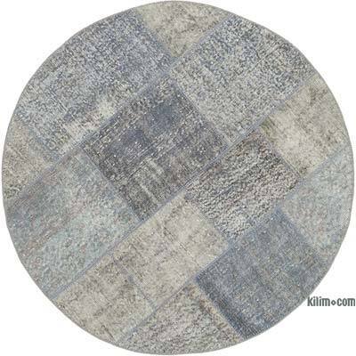 Açık Mavi Yuvarlak Boyalı Patchwork Halı - 136 cm x 136 cm
