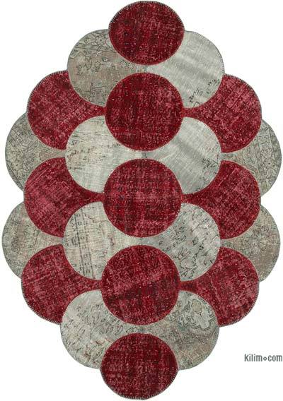 Multicolor Round Patchwork Hand-Knotted Turkish Rug - 5' 7" x 8' 8" (67 in. x 104 in.)
