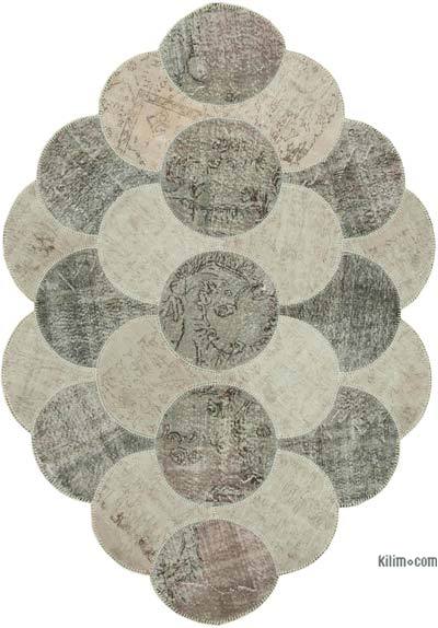 Bej, Gri Yuvarlak Boyalı Patchwork Halı - 170 cm x 263 cm