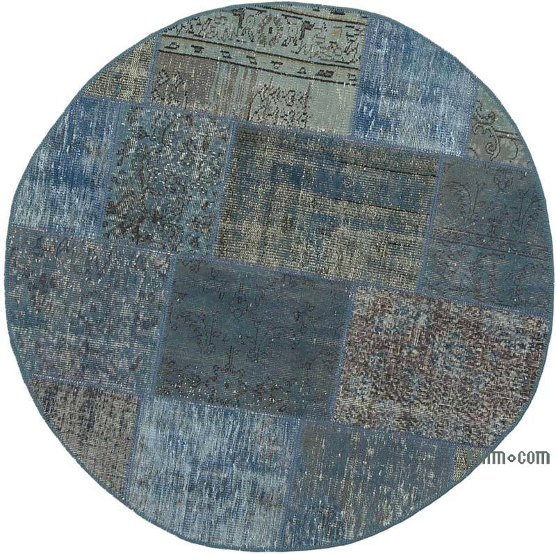 Mavi Yuvarlak Boyalı Patchwork Halı - 154 cm x 154 cm - K0039466
