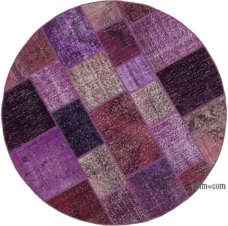 Purple Round Patchwork Hand-Knotted Turkish Rug - 6' 3" x 6' 3" (75 in. x 75 in.) - K0039469