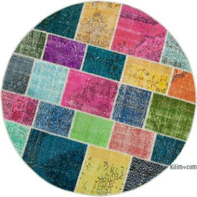 Çok Renkli Yuvarlak Boyalı Patchwork Halı - 192 cm x 192 cm