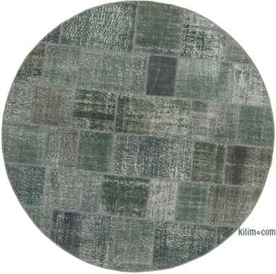 Gri Yuvarlak Boyalı Patchwork Halı - 194 cm x 194 cm