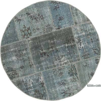 Gri Yuvarlak Boyalı Patchwork Halı - 148 cm x 148 cm
