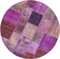 Mor Yuvarlak Boyalı Patchwork Halı - 190 cm x 190 cm