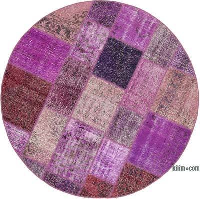 Mor Yuvarlak Boyalı Patchwork Halı - 190 cm x 190 cm