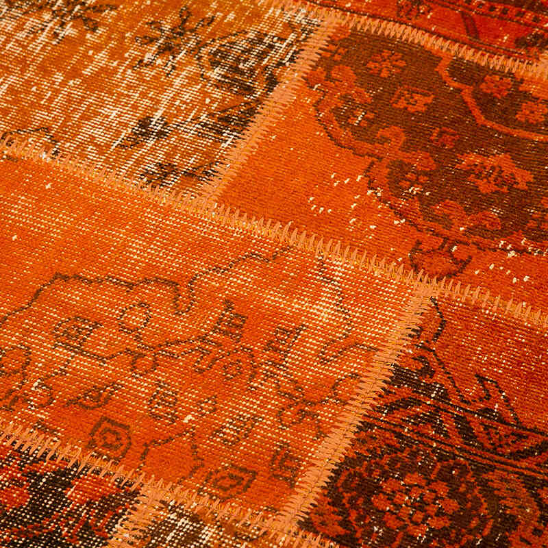 Turuncu Yuvarlak Boyalı Patchwork Halı - 200 cm x 200 cm - K0039504