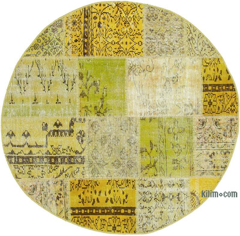 Amarillo Alfombra De Retazos Turca Sobre-Teñida - 147 cm x 147 cm - K0039506