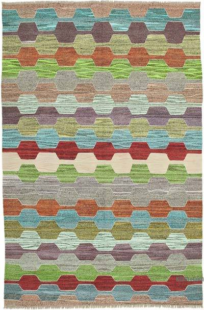 New Contemporary Handwoven Kilim Rug - 6' 9" x 10' 3" (81 in. x 123 in.) - Vintage Yarn