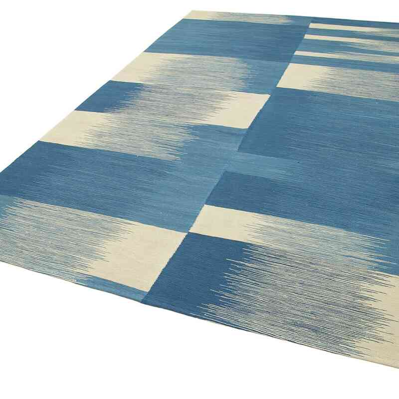Blue New Contemporary Handwoven Kilim Rug - 6' 10" x 10' 4" (82 in. x 124 in.) - K0039757