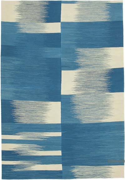 Blue New Contemporary Handwoven Kilim Rug - 6' 10" x 10' 4" (82 in. x 124 in.)