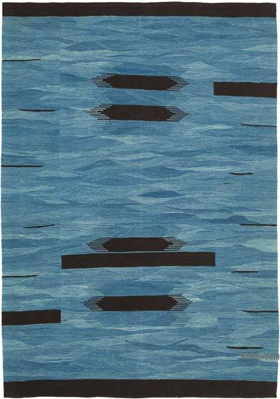 Blue New Contemporary Handwoven Kilim Rug - 5' 11" x 8' 4" (71 in. x 100 in.)