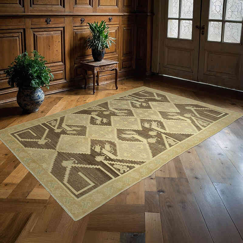 All Wool Hand-Knotted Vintage Turkish Rug - 4' 10" x 7' 5" (58" x 89") - K0039793