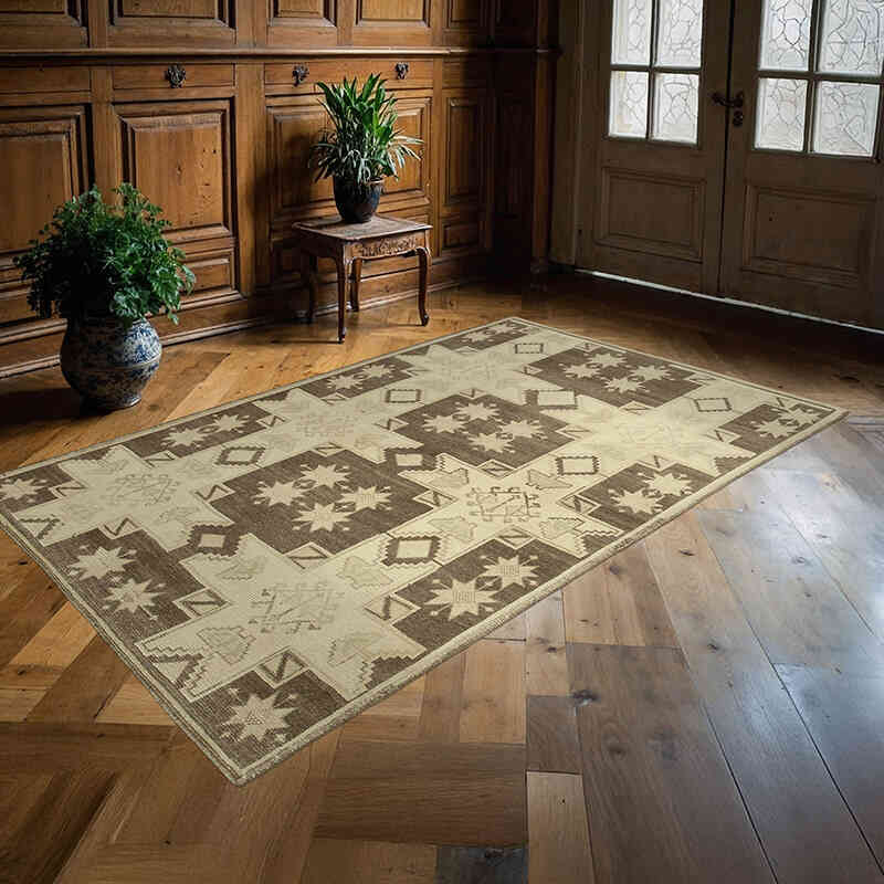 All Wool Hand-Knotted Vintage Turkish Rug - 4' 6" x 7' 4" (54" x 88") - K0039831