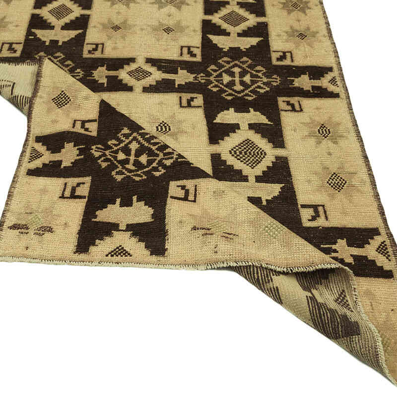 Beige, Brown All Wool Hand-Knotted Vintage Turkish Rug - 3' 6" x 6' 2" (42 in. x 74 in.) - K0039855