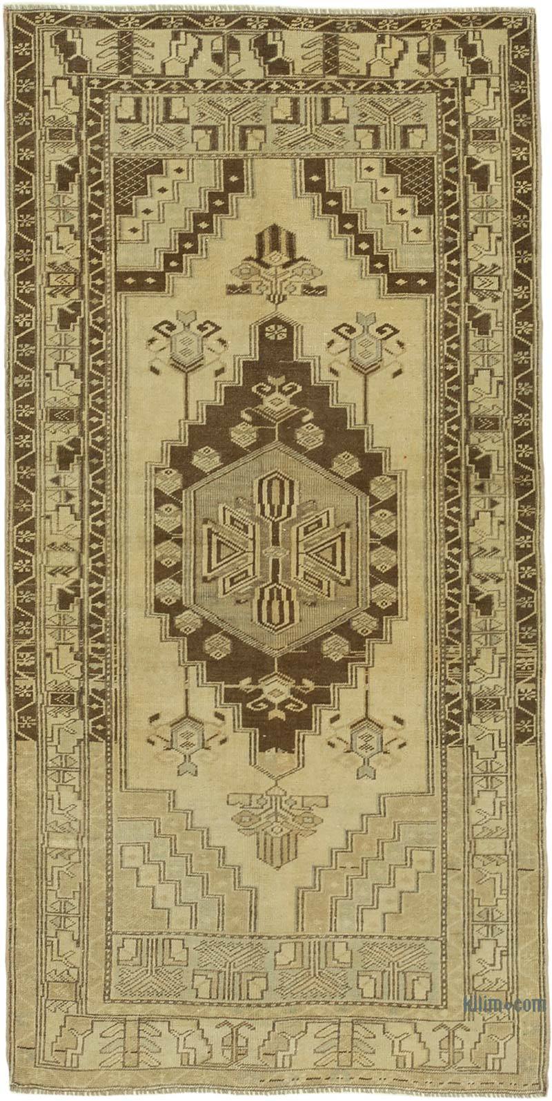 All Wool Hand-Knotted Vintage Turkish Rug - 3' 7" x 7' 1" (43 in. x 85 in.) - K0039871