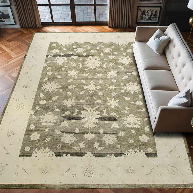 New Hand Knotted Wool Oushak Rug - 9' 4" x 13' 3" (112" x 159") - K0040612