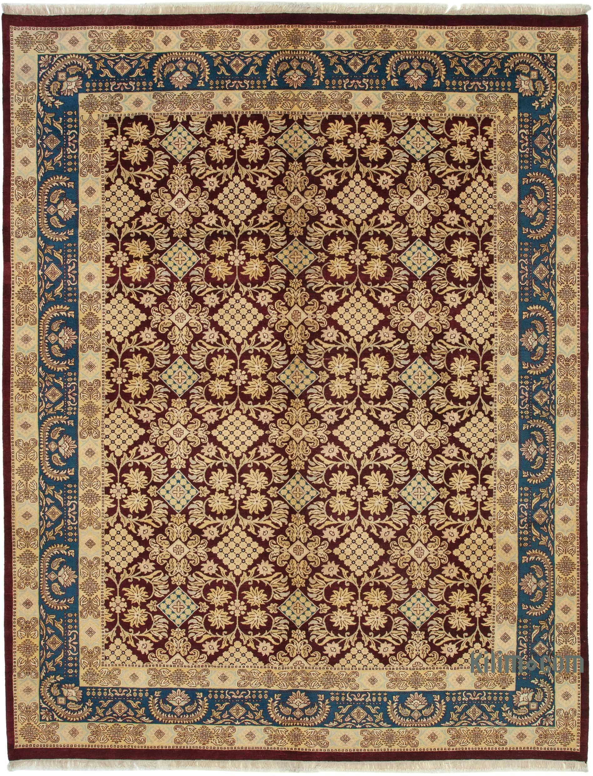 Hand Knotted Wool Oushak Rug, Tribal Area Rug 9×12