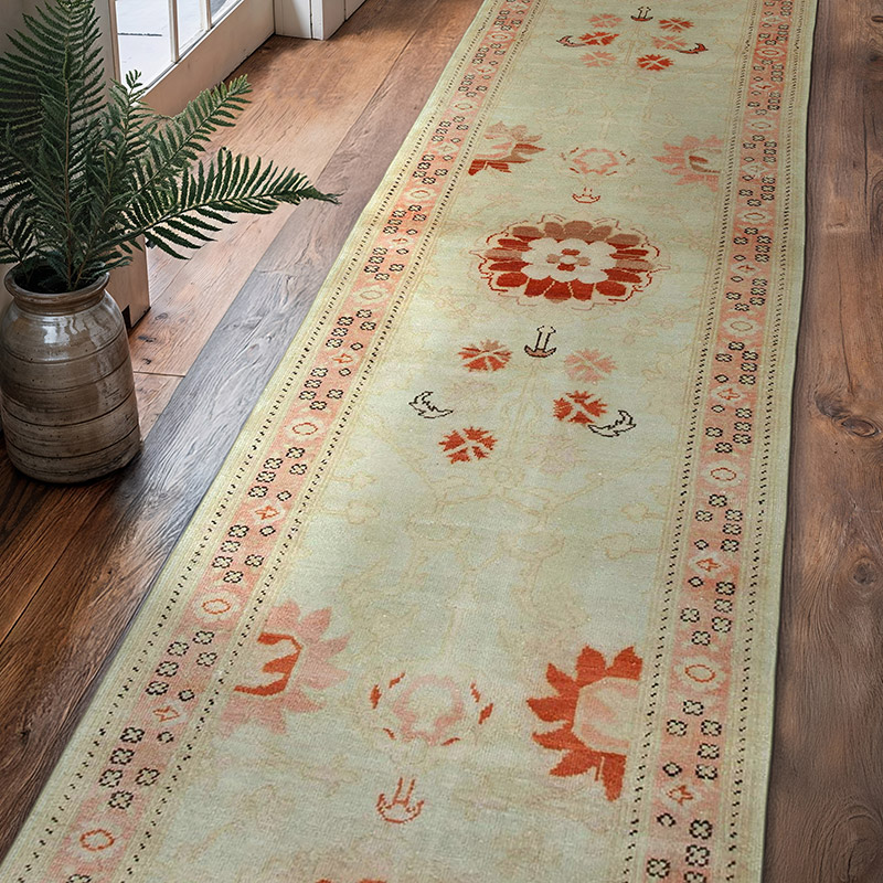 Nueva Alfombra Ushak Tejida a Mano - 75 cm x 313 cm - K0041032