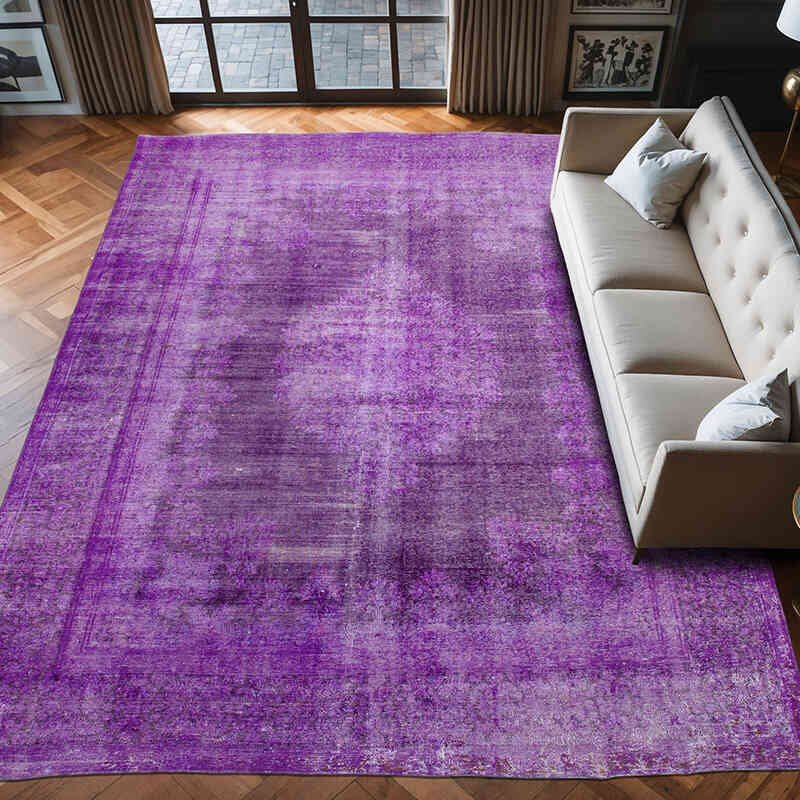 Púrpura Alfombra Turca Vintage Sobre-teñida  - 292 cm x 401 cm - K0041099