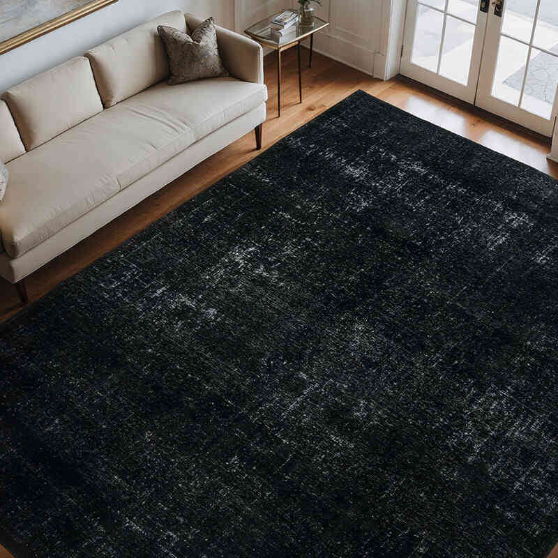 Black Over-dyed Vintage Hand-Knotted Oriental Rug - 9' 5" x 11' 9" (113" x 141") - K0041128
