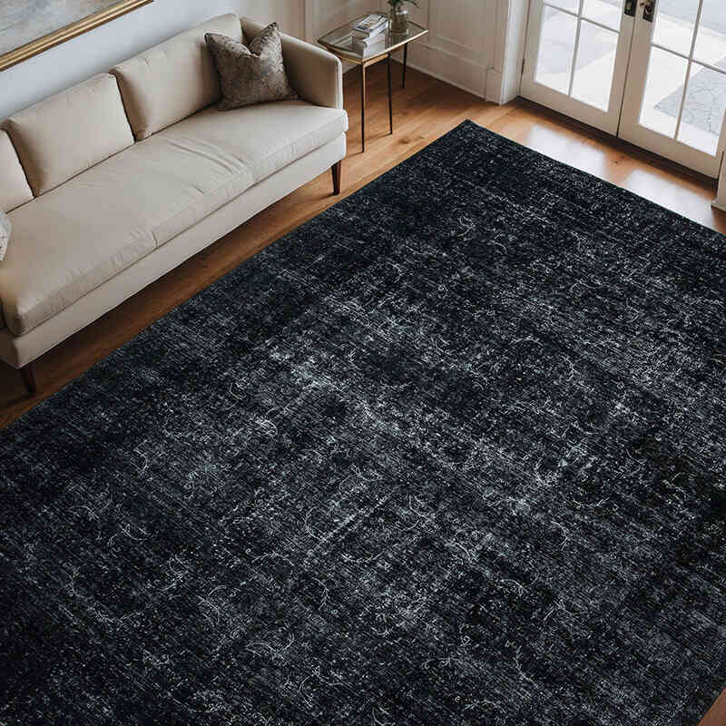 Negro Alfombra Turca Vintage Sobre-teñida  - 285 cm x 369 cm - K0041129