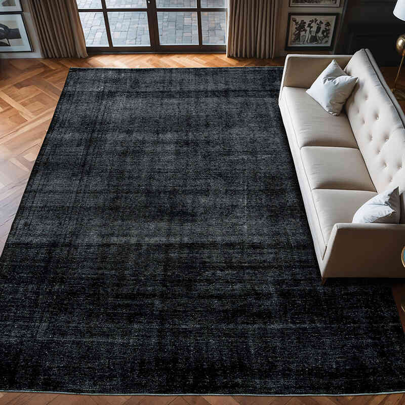 Black Over-dyed Vintage Hand-Knotted Oriental Rug - 9' 6" x 13' 3" (114" x 159") - K0041165