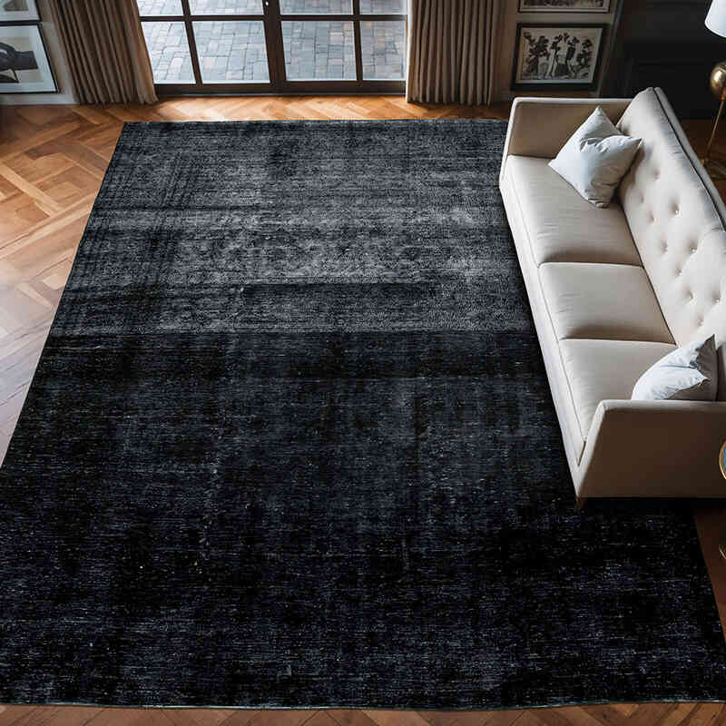 Black Over-dyed Vintage Hand-Knotted Oriental Rug - 9' 6" x 13' 2" (114" x 158") - K0041185