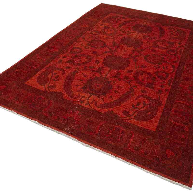 Kırmızı Boyalı El Dokuma Vintage Halı - 187 cm x 268 cm - K0041195