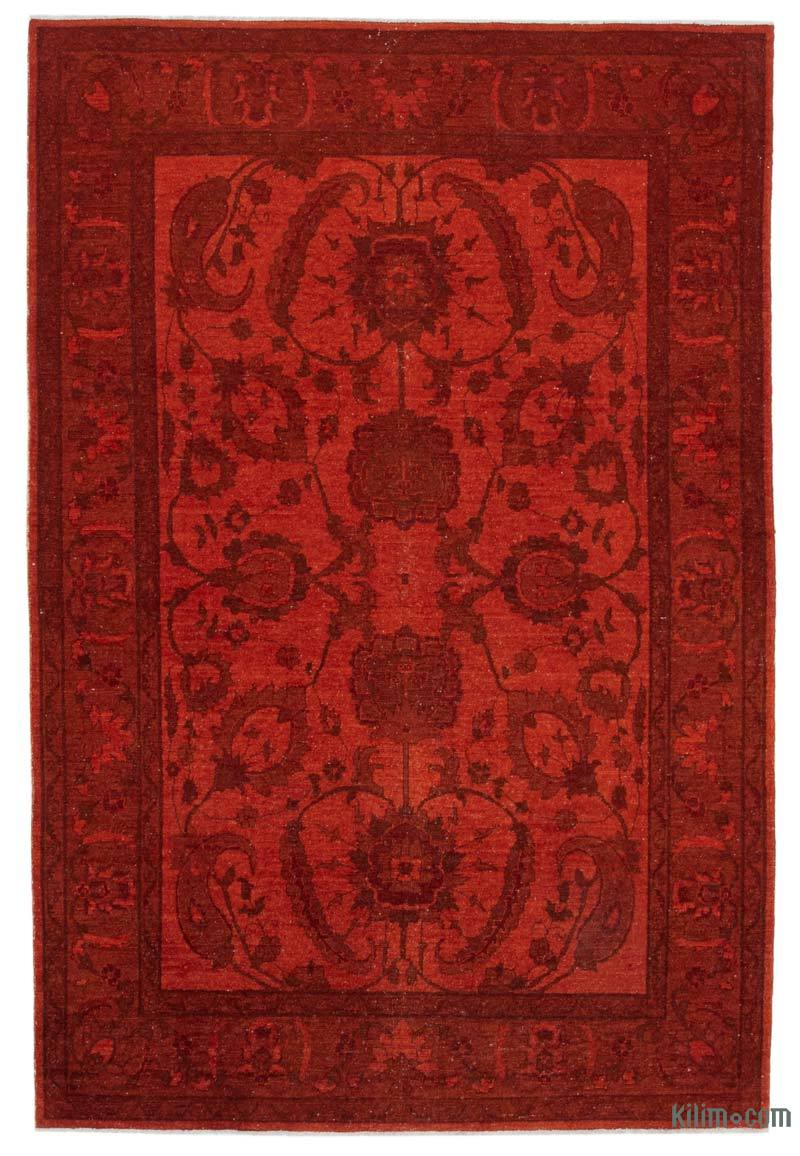 Kırmızı Boyalı El Dokuma Vintage Halı - 187 cm x 268 cm - K0041195
