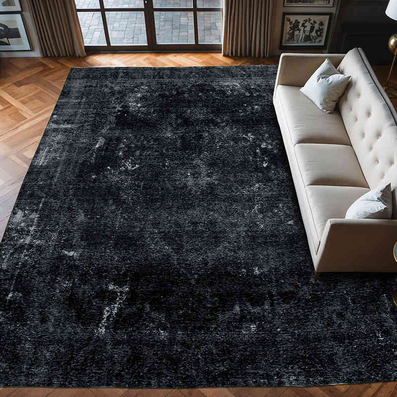 Negro Alfombra Turca Vintage Sobre-teñida  - 292 cm x 383 cm - K0041200