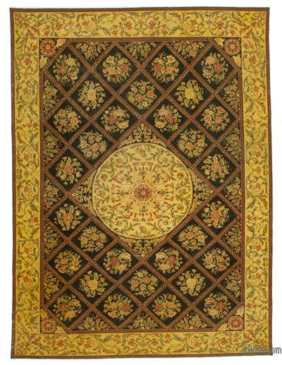 Amarillo, Negro Alfombra Turca Vintage Sobre-teñida  - 291 cm x 404 cm