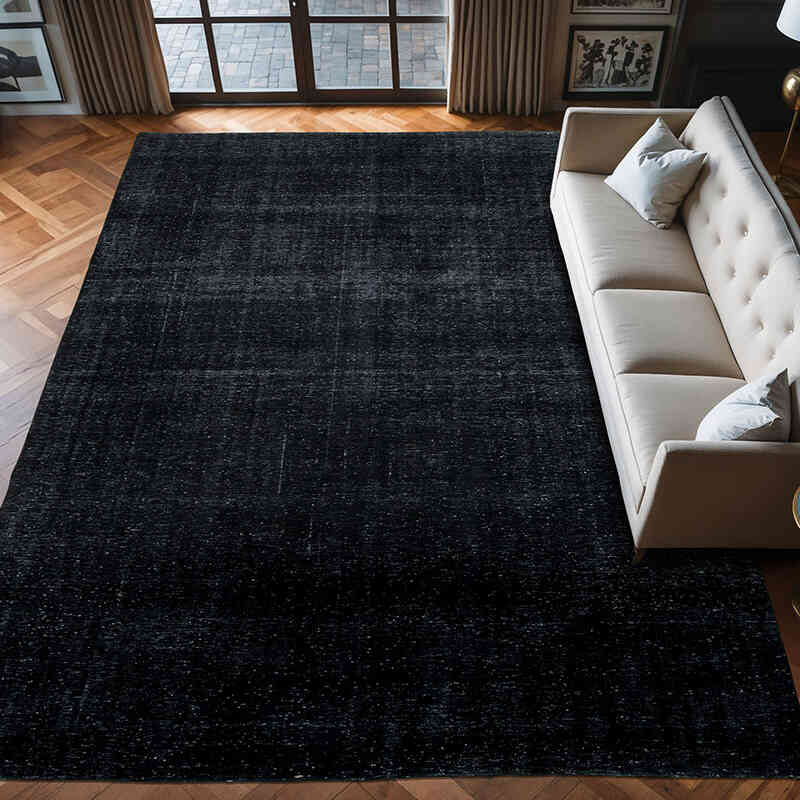 Negro Alfombra Turca Vintage Sobre-teñida  - 298 cm x 413 cm - K0041207