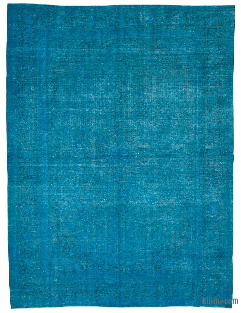 Mavi-Yeşil Boyalı El Dokuma Vintage Halı - 306 cm x 403 cm - K0041209