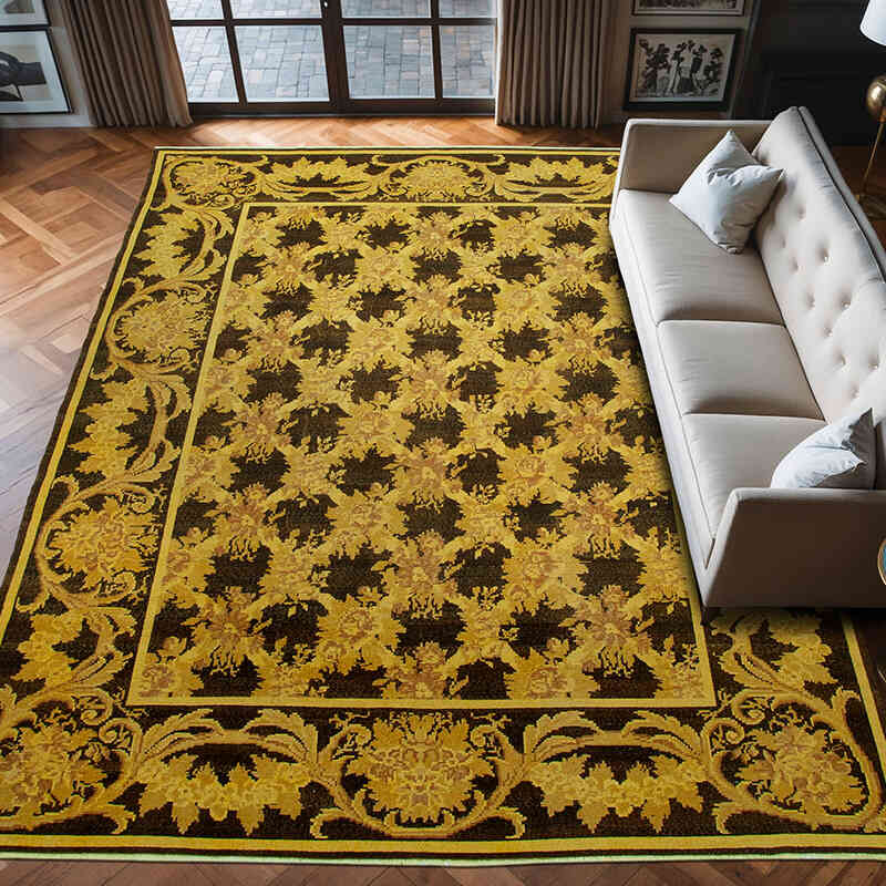 Sarı Boyalı El Dokuma Vintage Halı - 273 cm x 372 cm - K0041215
