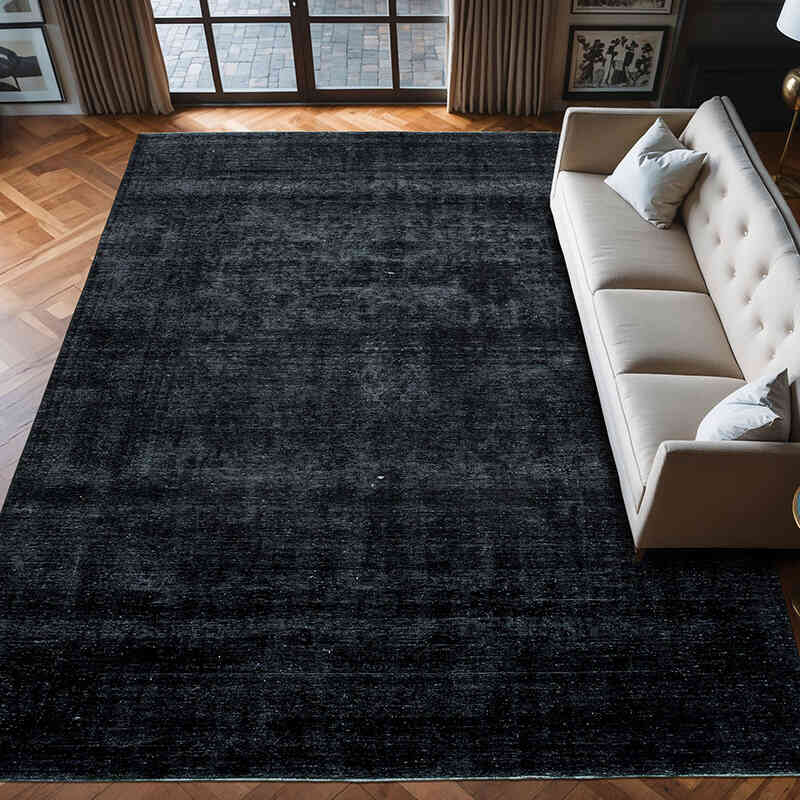 Siyah Boyalı El Dokuma Vintage Halı - 288 cm x 396 cm - K0041245