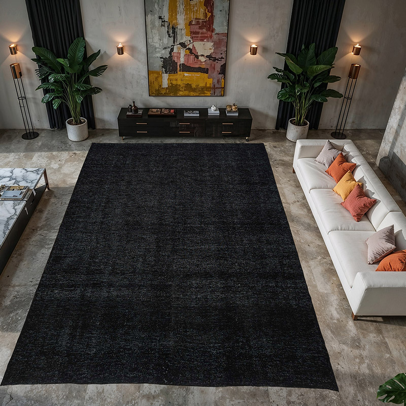 Negro Alfombra Turca Vintage Sobre-teñida  - 290 cm x 427 cm - K0041258