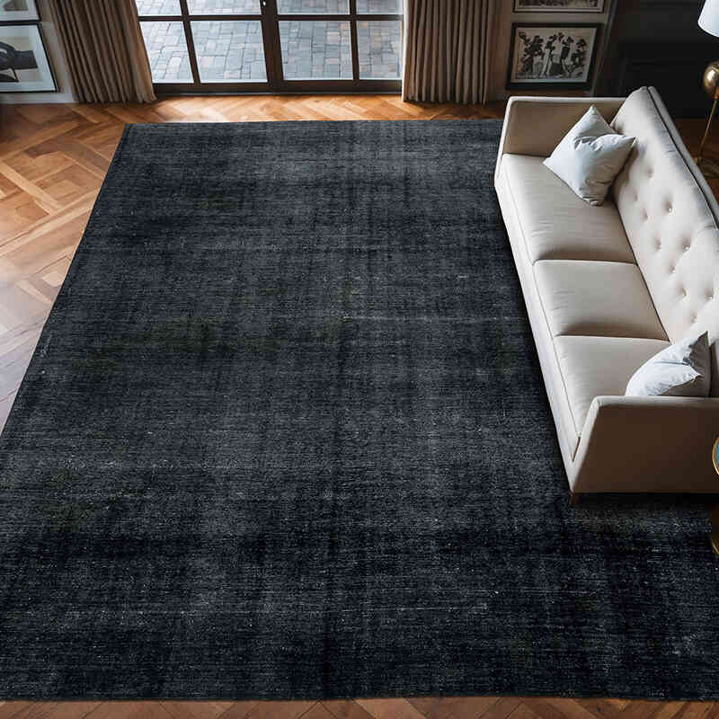 Siyah Boyalı El Dokuma Vintage Halı - 283 cm x 378 cm - K0041263