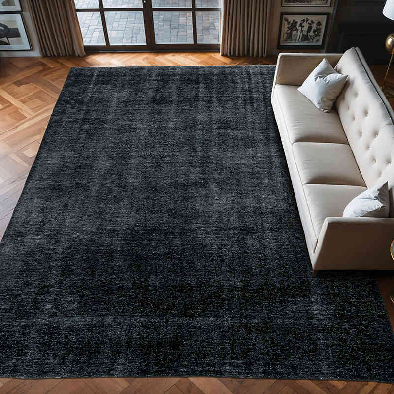 Negro Alfombra Turca Vintage Sobre-teñida  - 287 cm x 390 cm - K0041276