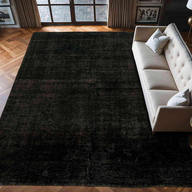 Negro Alfombra Turca Vintage Sobre-teñida  - 290 cm x 391 cm - K0041321