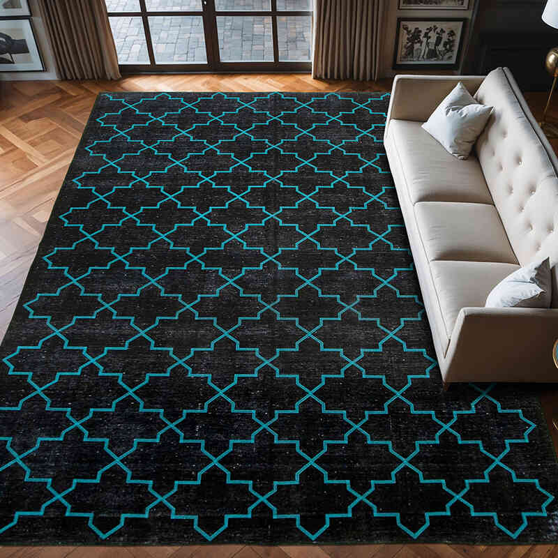 Negro Alfombra Turca bordada sobre teñida vintage - 283 cm x 385 cm - K0042722