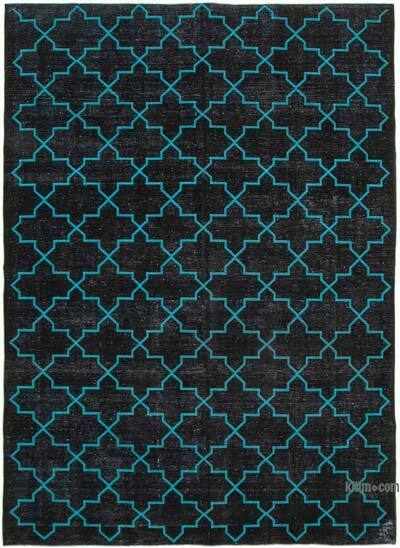 Black Embroidered Over-dyed Turkish Vintage Rug - 9' 3" x 12' 8" (111 in. x 152 in.)