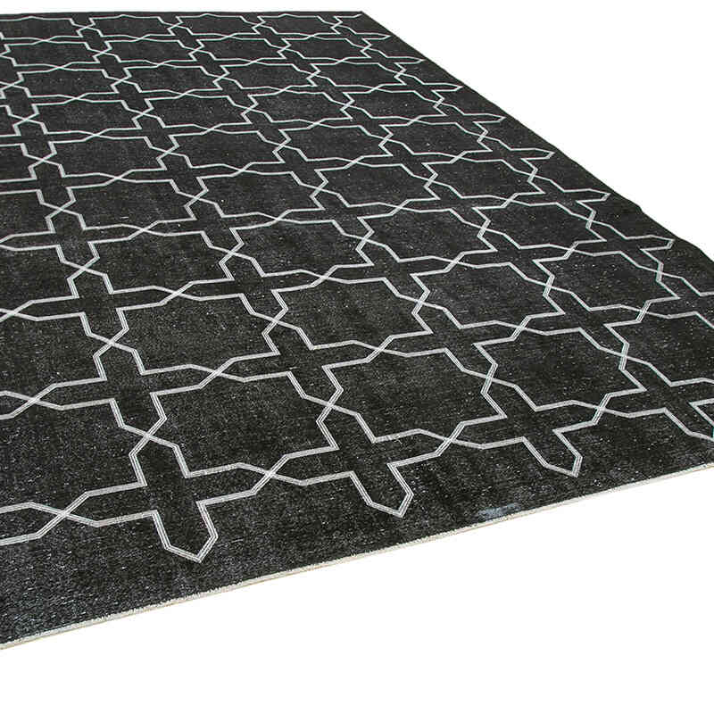 Black Embroidered Over-dyed Turkish Vintage Rug - 9' 5" x 13'  (113" x 156") - K0042726