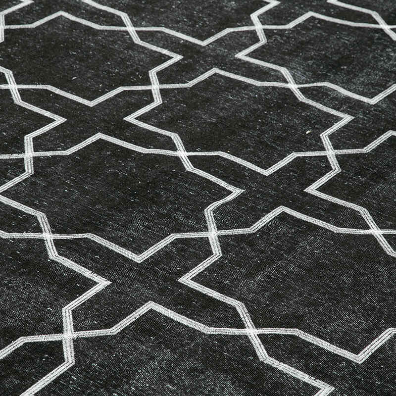 Black Embroidered Over-dyed Turkish Vintage Rug - 9' 5" x 13'  (113" x 156") - K0042726